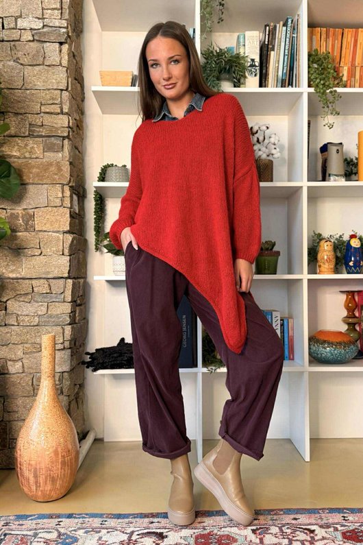  Big Softie Super Slant Knit Jumper Deep Ruby